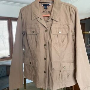 Tommy Hilfiger Women's Tan Canvas Utility Jacket w/ Elbow Patches Size XL